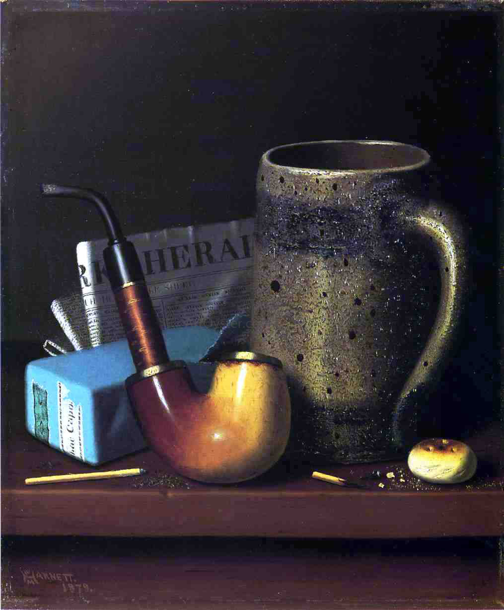 William Michael Harnett Still Life with Pipe, Mug and Newspaper - Hand Painted Oil Painting