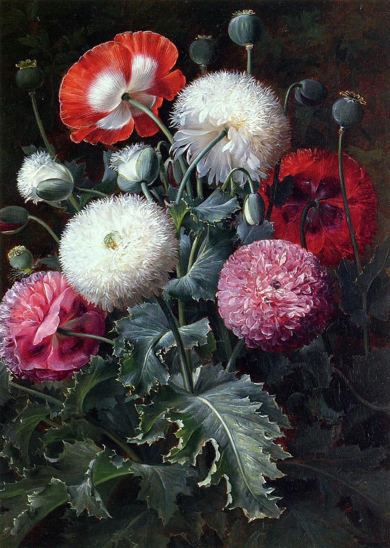 Johan Laurentz Jensen Still Life with Poppies and Other Flowers - Hand Painted Oil Painting