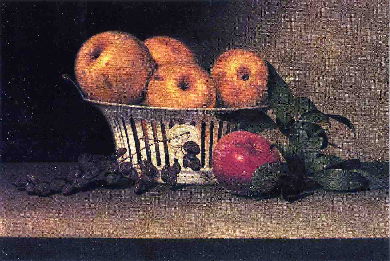 Raphaelle Peale Still Life with Raisins, Yellow and Red Apples in Porcelain Basket - Hand Painted Oil Painting