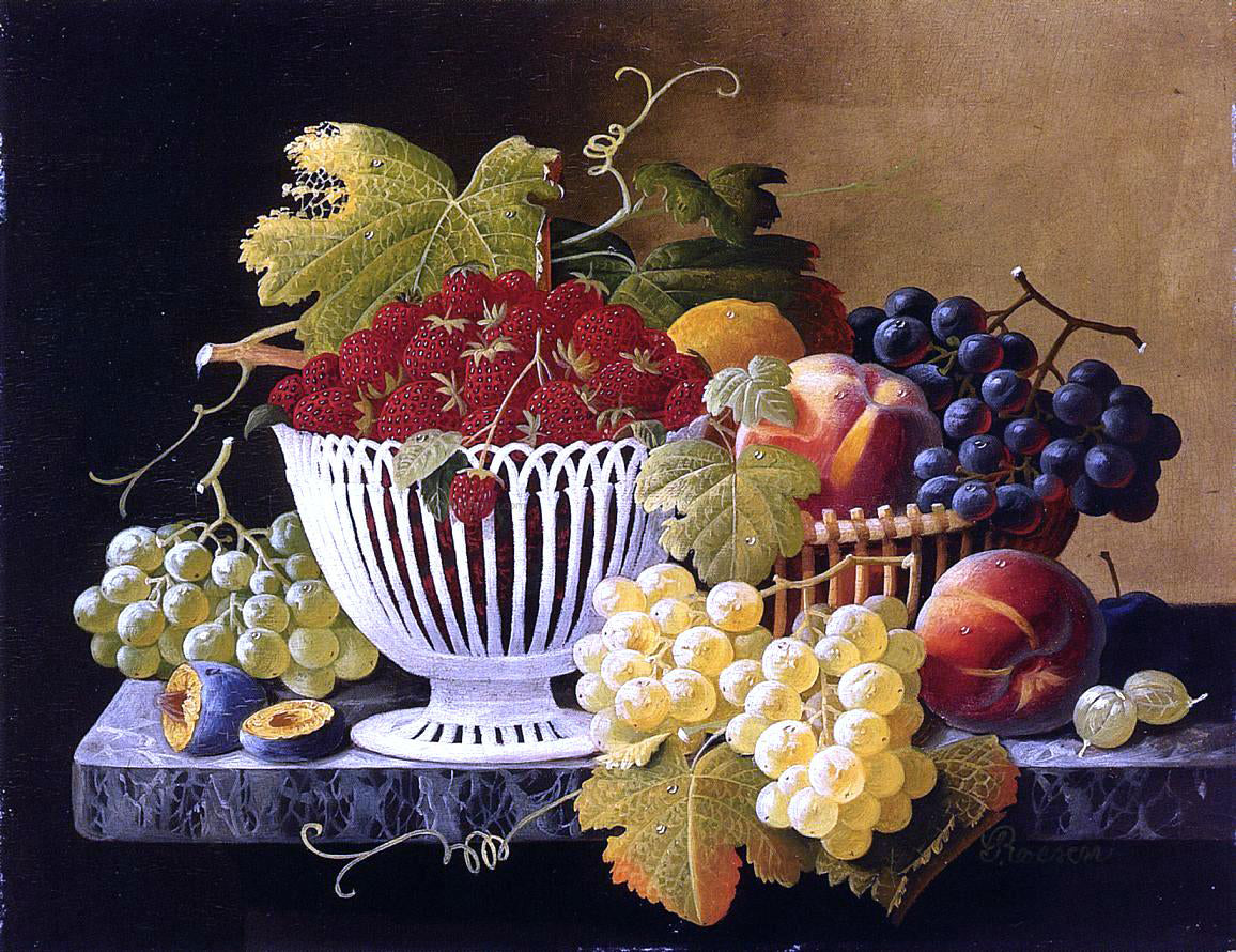 Severin Roesen Still Life with Strawberry Basket - Hand Painted Oil Painting
