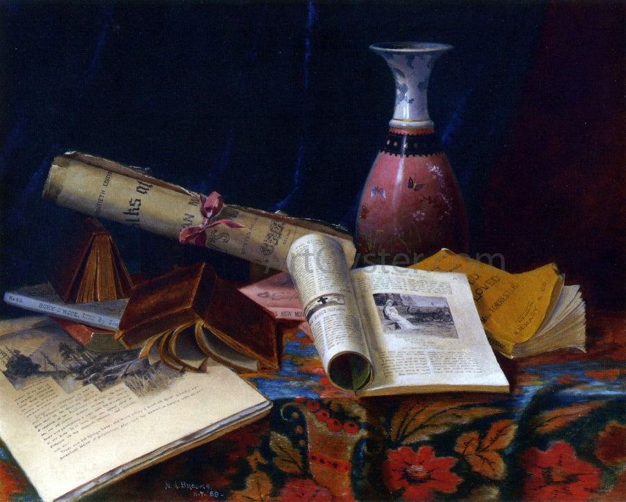 Nicholas Alden Brooks Still Life with Vase and Books - Hand Painted Oil Painting