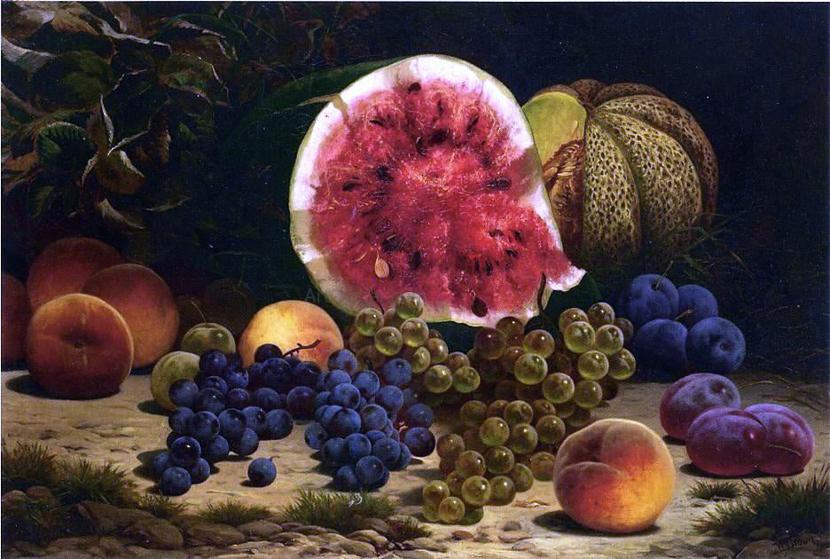  William Mason Brown Still Life with Watermelon, Grapes, Peaches, Plums and Plums - Hand Painted Oil Painting