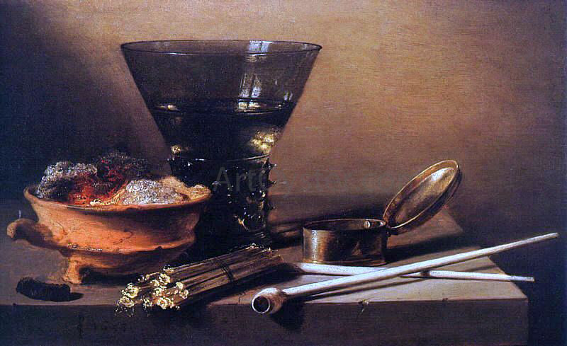  Pieter Claesz Still Life with Wine and Smoking Implements - Hand Painted Oil Painting