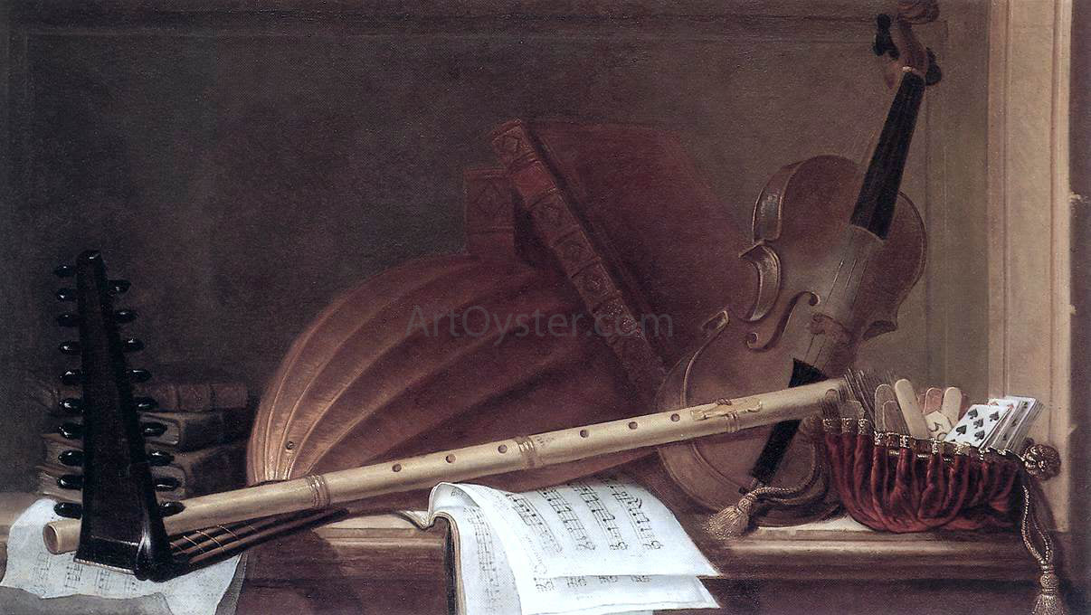 Pierre Nicolas Huilliot Still-Life of Musical Instruments - Hand Painted Oil Painting