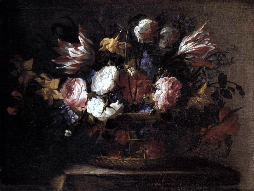 Juan De Arellano Still-Life with a Basket of Flowers - Hand Painted Oil Painting