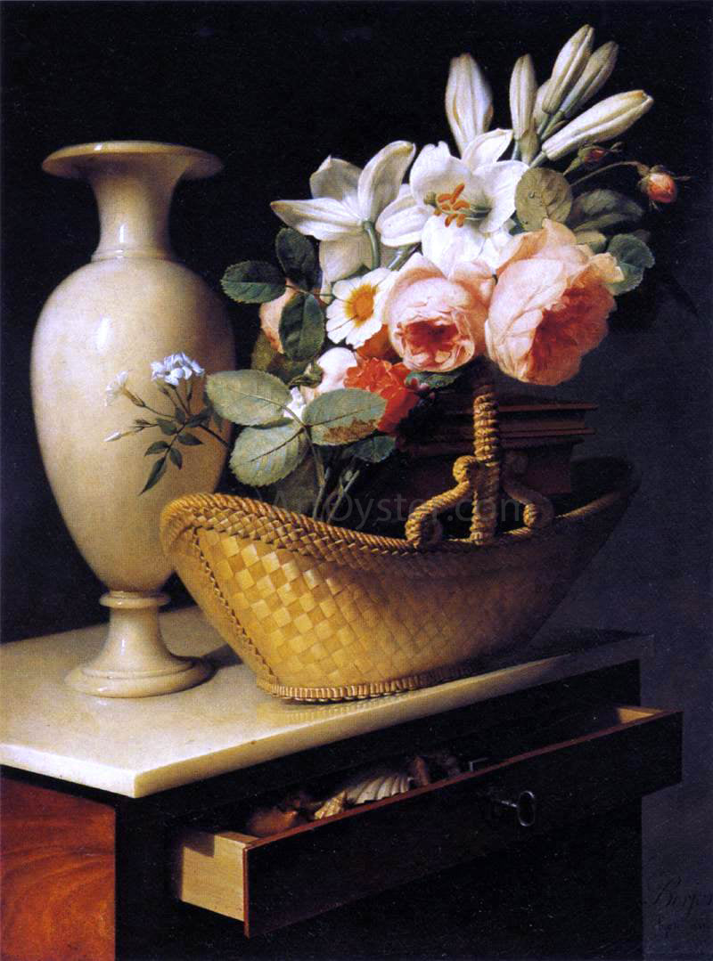  Antoine Berjon Still-Life with a Basket of Flowers - Hand Painted Oil Painting