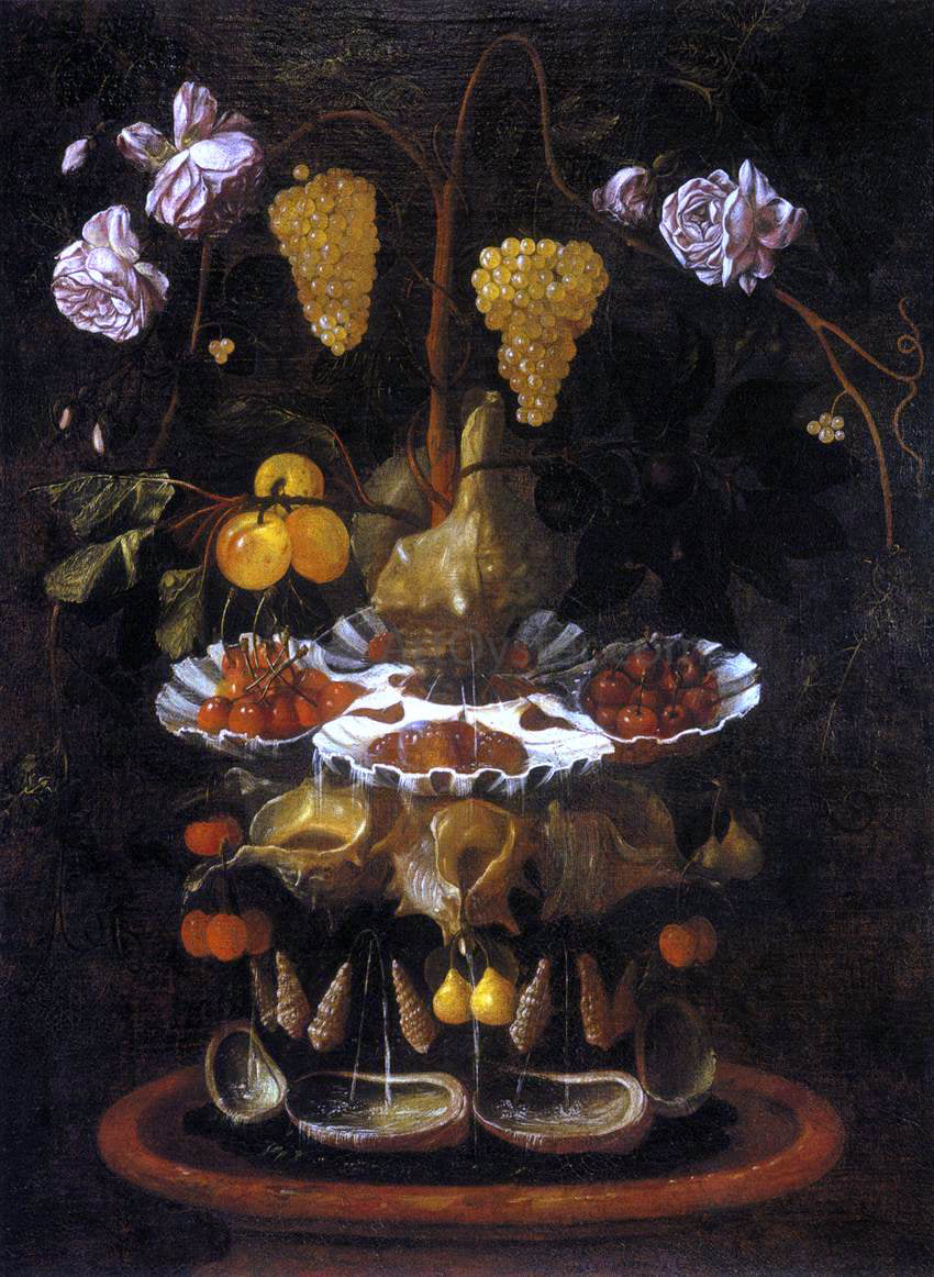 Juan De Espinosa Still-Life with a Shell Fountain, Fruit and Flowers - Hand Painted Oil Painting