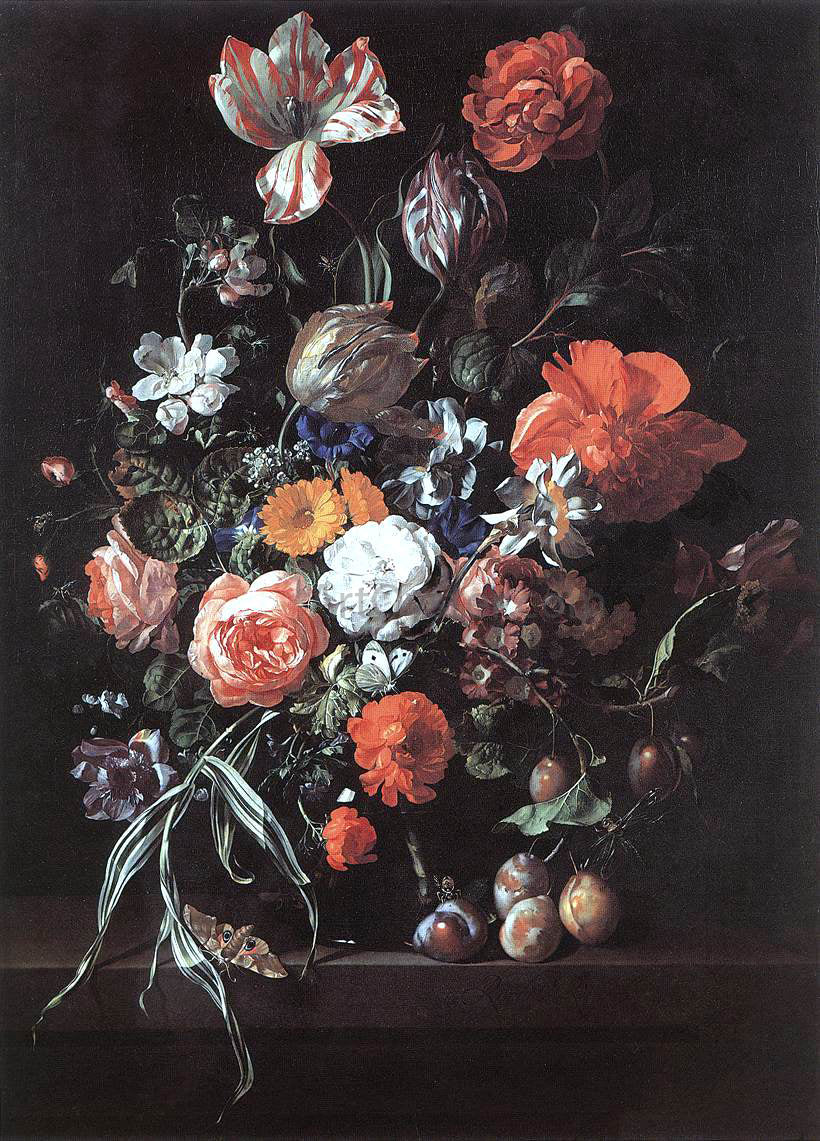 Rachel Ruysch Still-Life with Bouquet of Flowers and Plums - Hand Painted Oil Painting