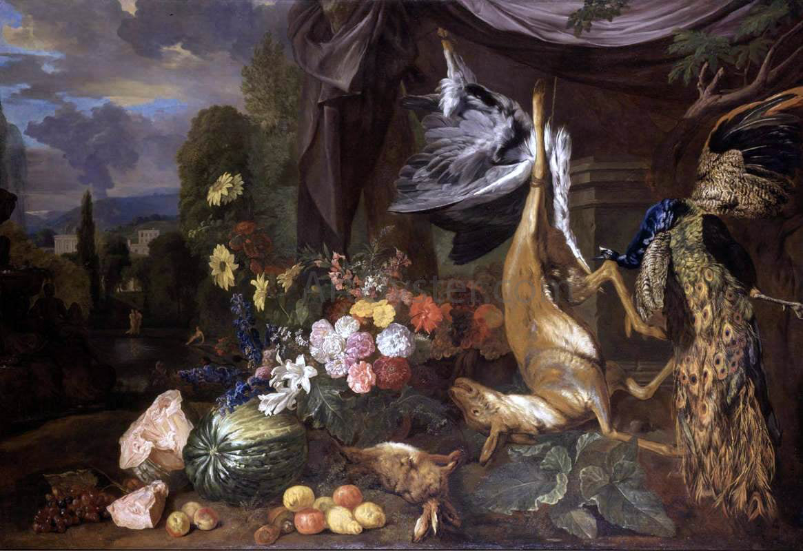 Pieter Andreas Rysbrack Still-Life with Flowers and Fowl - Hand Painted Oil Painting
