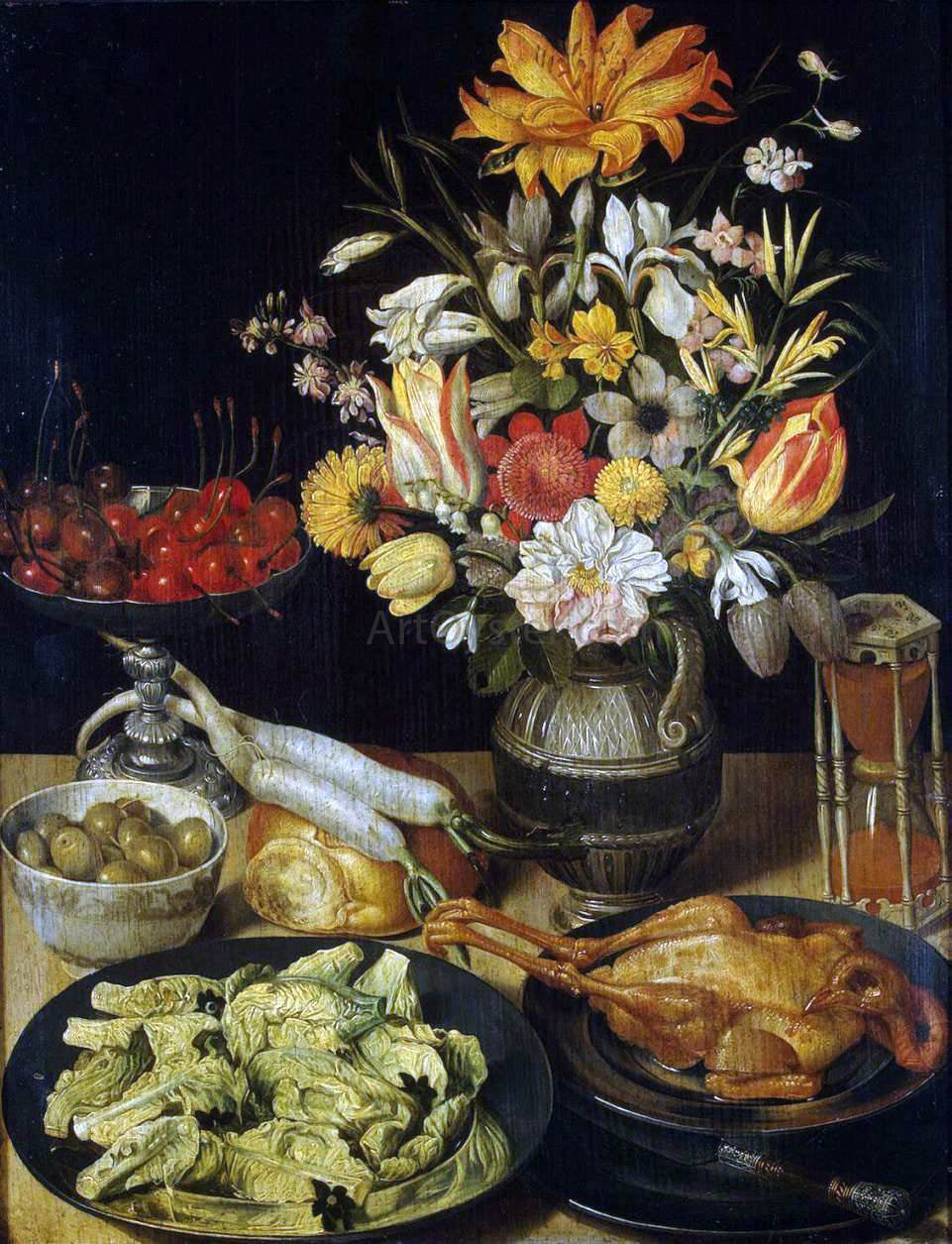 Georg Flegel Still-Life with Flowers and Snacks - Hand Painted Oil Painting