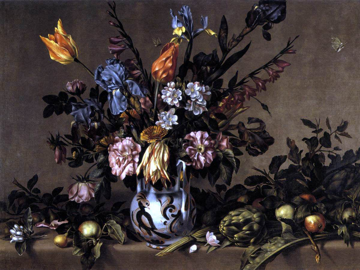 Antonio Ponce Still-Life with Flowers, Artichokes and Fruit - Hand Painted Oil Painting