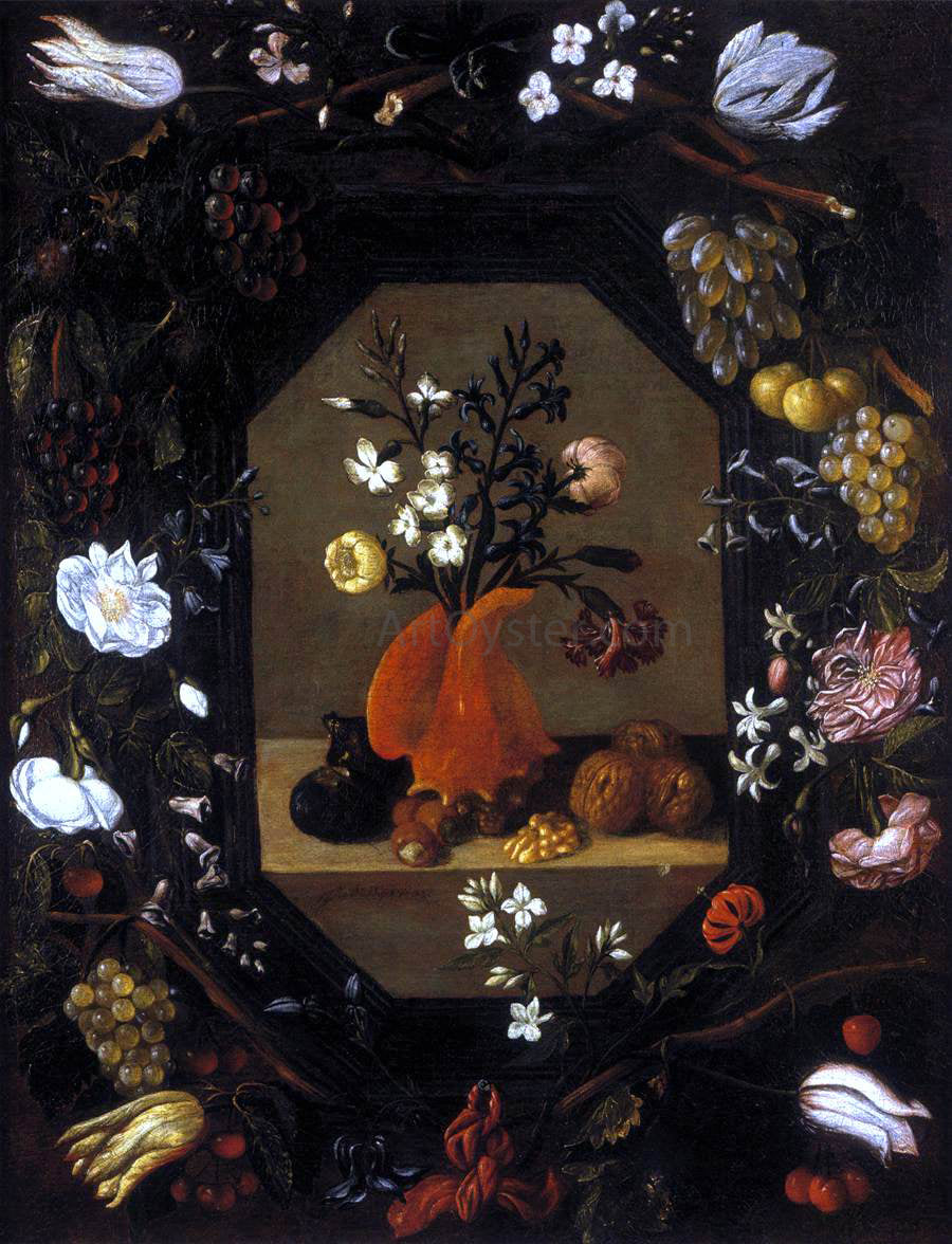 Juan De Espinosa Still-Life with Flowers with a Garland of Fruit and Flowers - Hand Painted Oil Painting