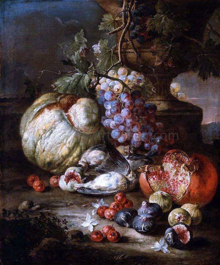 Giovanni Battista Ruoppolo Still-Life with Fruit and Dead Birds in a Landscape - Hand Painted Oil Painting