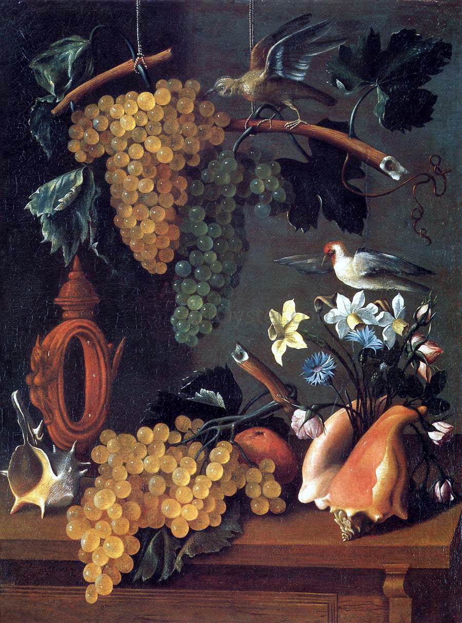 Juan De Espinosa Still-Life with Grapes, Flowers and Shells - Hand Painted Oil Painting