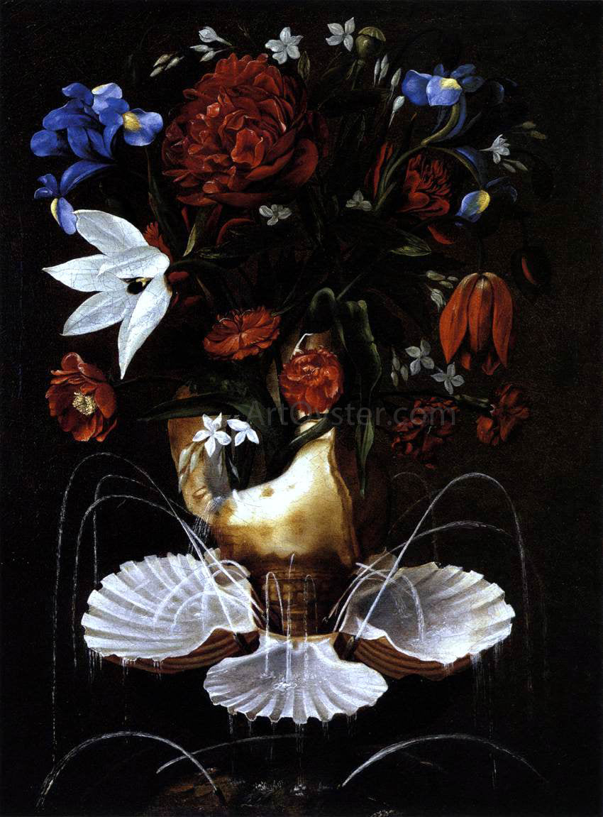 Juan De Espinosa Still-Life with Shell Fountain and Flowers - Hand Painted Oil Painting