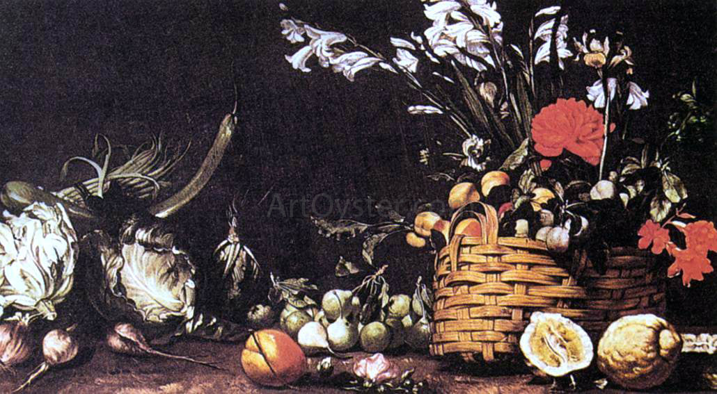 Tommaso Salini Still-Life with Vegetable, Fruit, and Flowers - Hand Painted Oil Painting