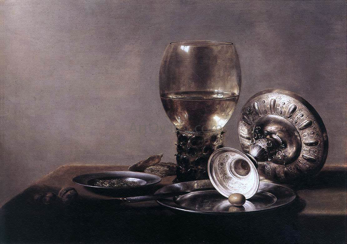 Pieter Claesz Still-life with Wine Glass and Silver Bowl - Hand Painted Oil Painting