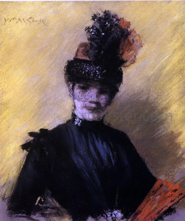 William Merritt Chase Study of Black Against Yello (also known as Portrait of Mrs. Chase) - Hand Painted Oil Painting