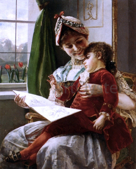 Alfred Raudnitz Storytime - Hand Painted Oil Painting