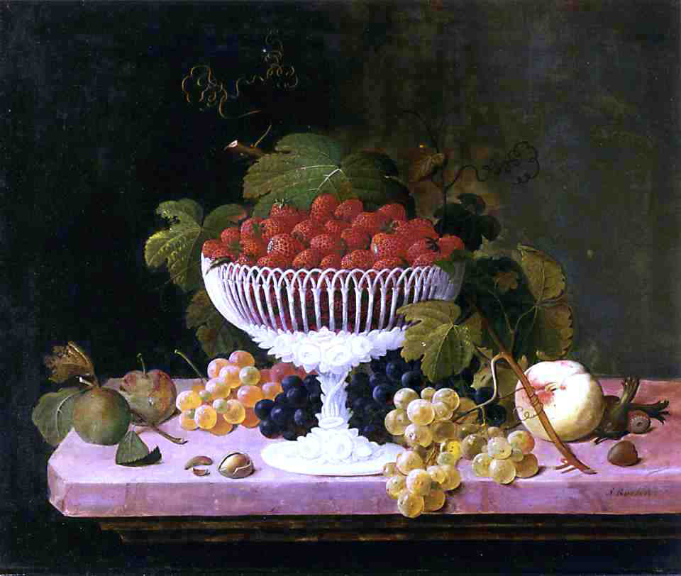  Severin Roesen Strawberries and Porcelain - Hand Painted Oil Painting