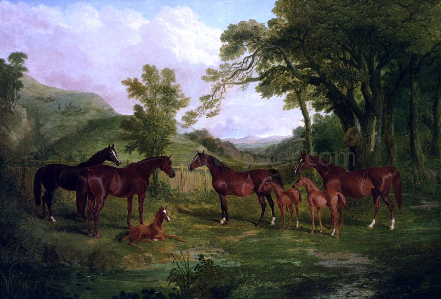 Sr. John Frederick Herring Streatlam Stud, Mares and Foals - Hand Painted Oil Painting