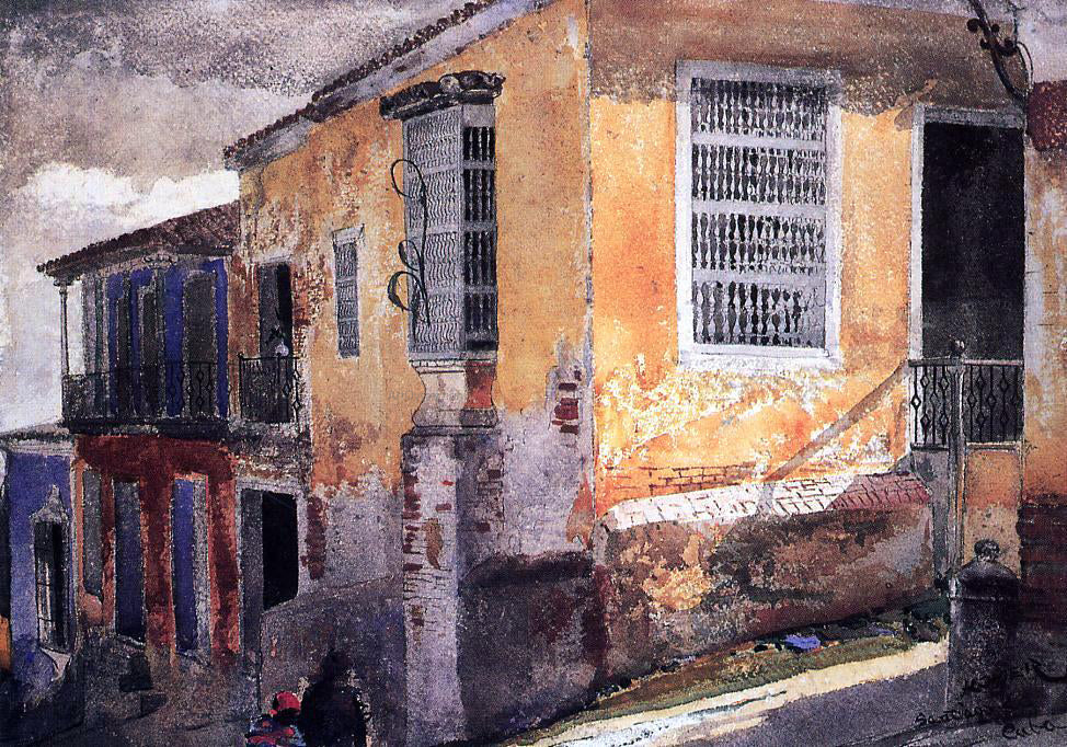 Winslow Homer A Street Corner, Santiago de Cuba - Hand Painted Oil Painting