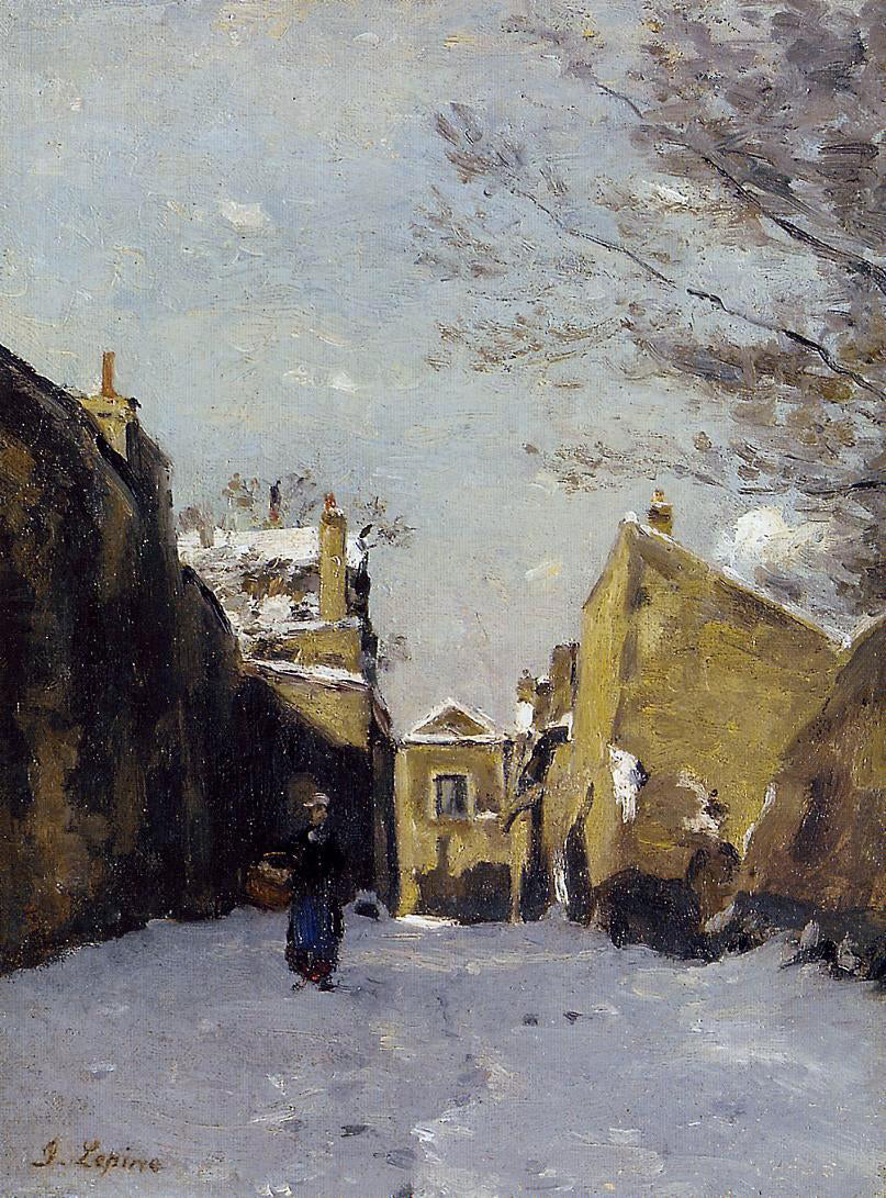 Stanislas Lepine Street in Montmartre, Snow Effect - Hand Painted Oil Painting