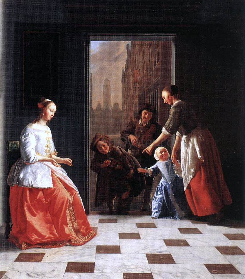  Jacob Ochtervelt Street Musicians at the Doorway of a House - Hand Painted Oil Painting