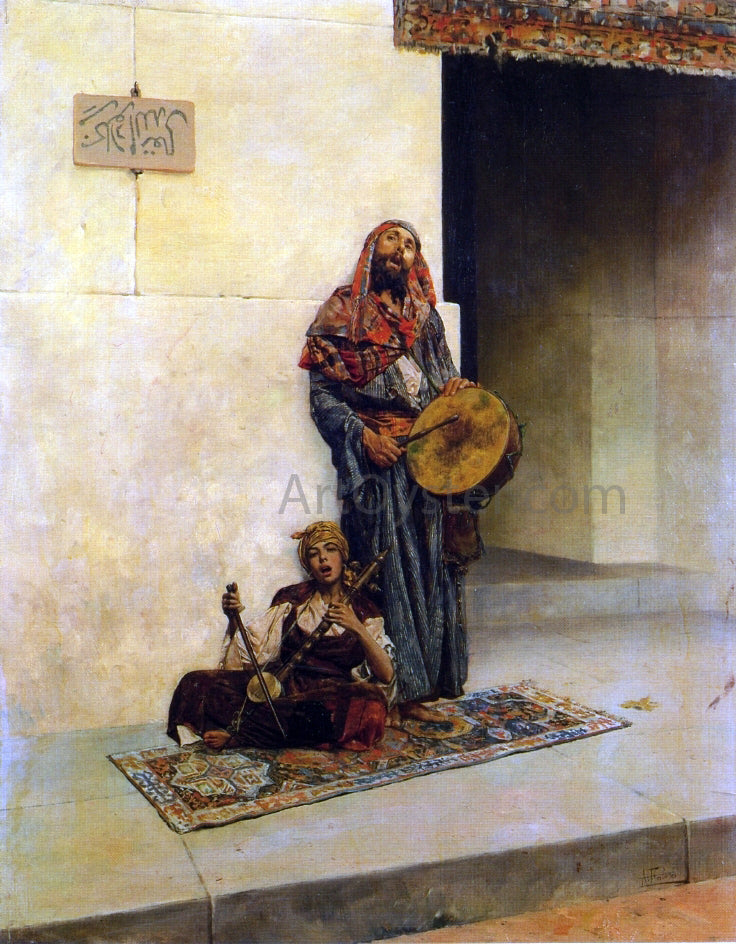 Antonio Maria Fabres Y Costa Street Musicians in a Middle Eastern Town - Hand Painted Oil Painting