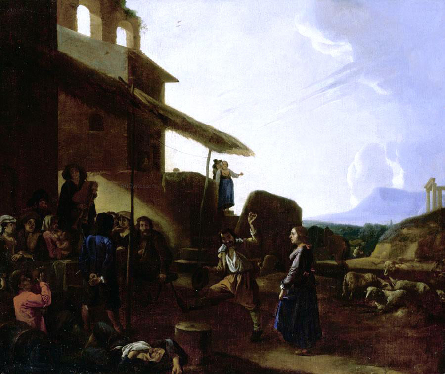 Michelangelo Cerquozzi Street Scene in Rome - Hand Painted Oil Painting