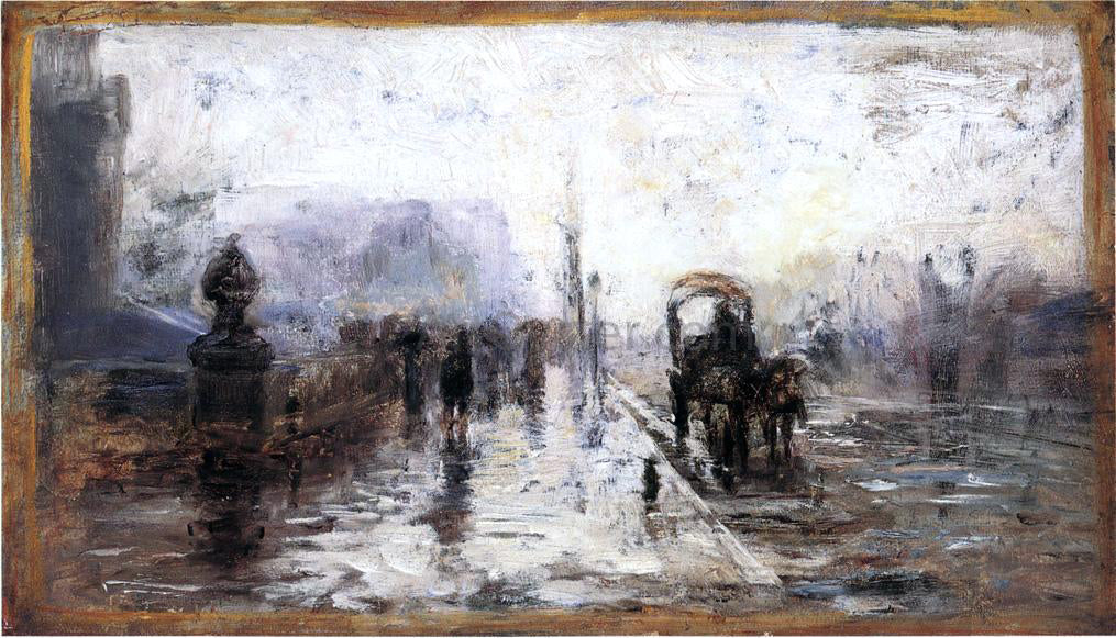 Theodore Clement Steele Street Scene with Carriage - Hand Painted Oil Painting