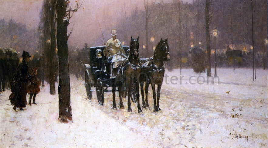  Frederick Childe Hassam Street Scene with Hansom Cab - Hand Painted Oil Painting