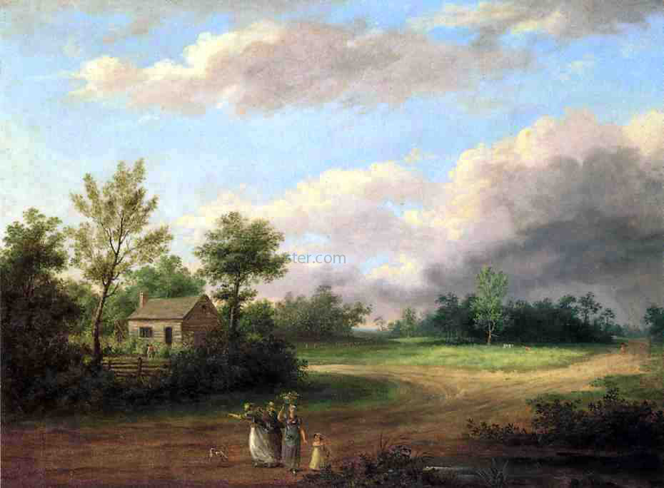 Thomas Birch Strolling along a Country Roas - Hand Painted Oil Painting