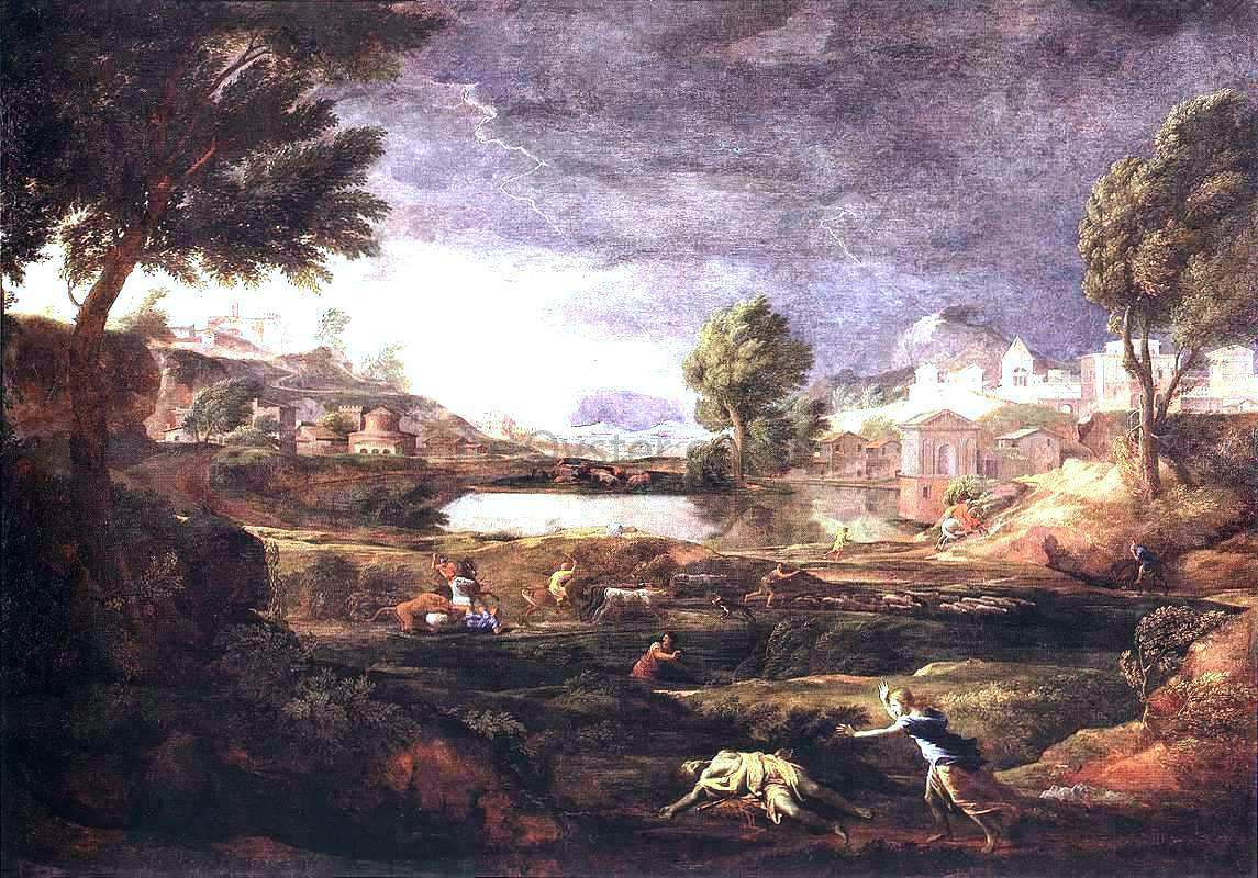 Nicolas Poussin Stormy Landscape with Pyramus and Thisbe - Hand Painted Oil Painting