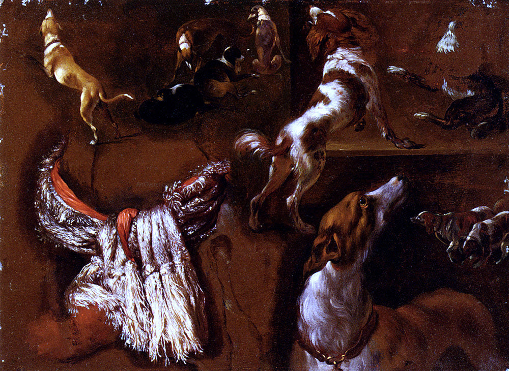 Hyacinthe Rigaud Studies Of Spaniels And Whippets, And A Study Of A White Headdress - Hand Painted Oil Painting