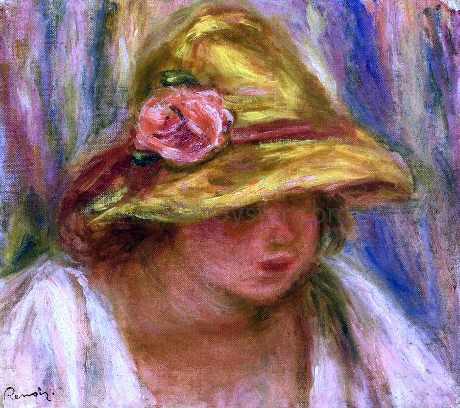 Pierre Auguste Renoir Study of a Woman in a Yellow Hat - Hand Painted Oil Painting