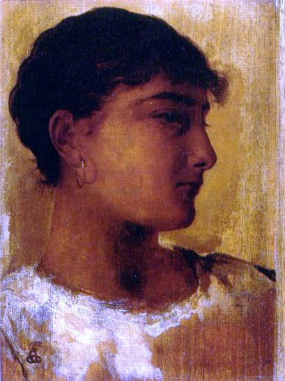 Edwin Longsden Long Study of a Young Girls Head, another view - Hand Painted Oil Painting