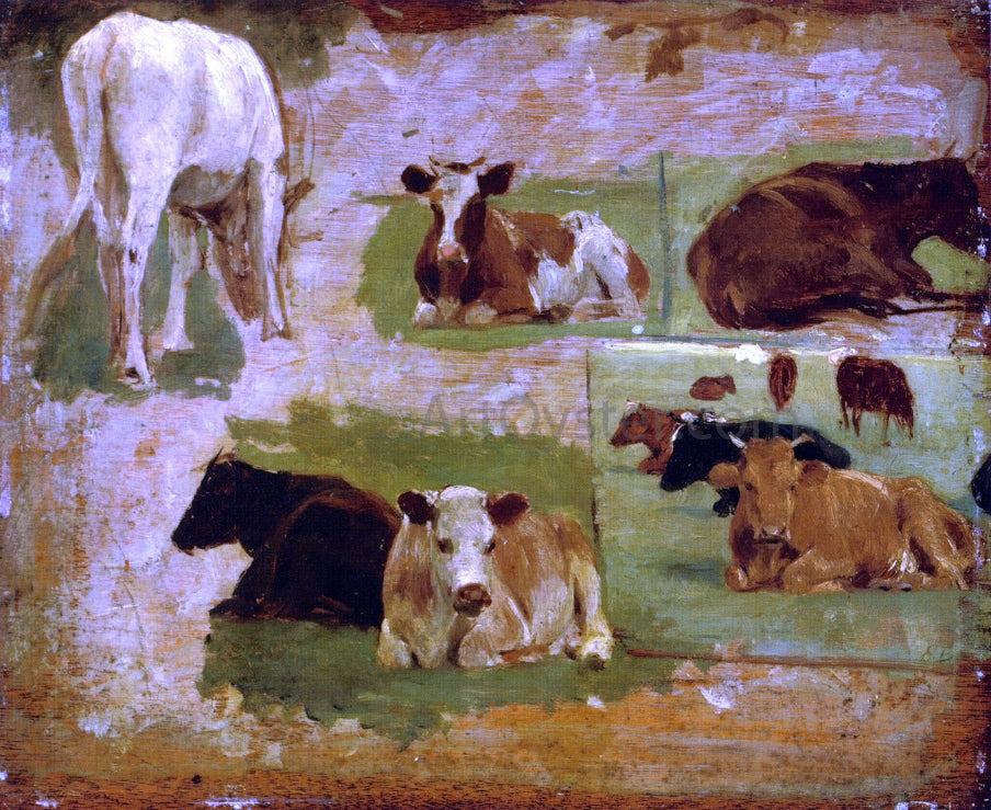  Eugene-Louis Boudin Study of Cattle - Hand Painted Oil Painting
