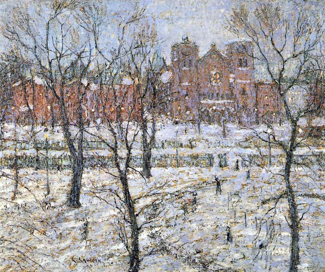 Ernest Lawson Stuyvesant Square in Winter - Hand Painted Oil Painting