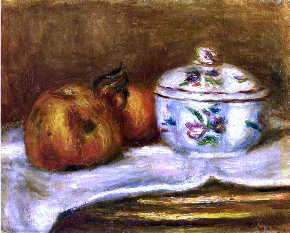  Pierre Auguste Renoir Sugar Bowl, Apple and Orange - Hand Painted Oil Painting