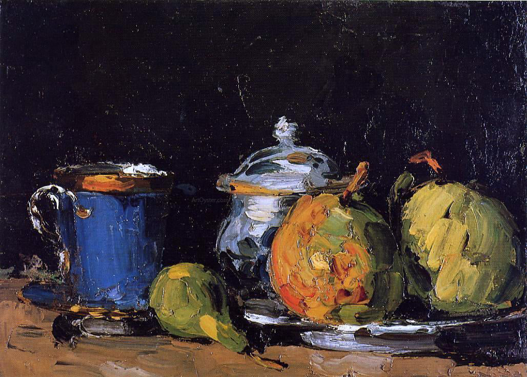 Paul Cezanne Sugar Bowl, Pears and Blue Cup - Hand Painted Oil Painting