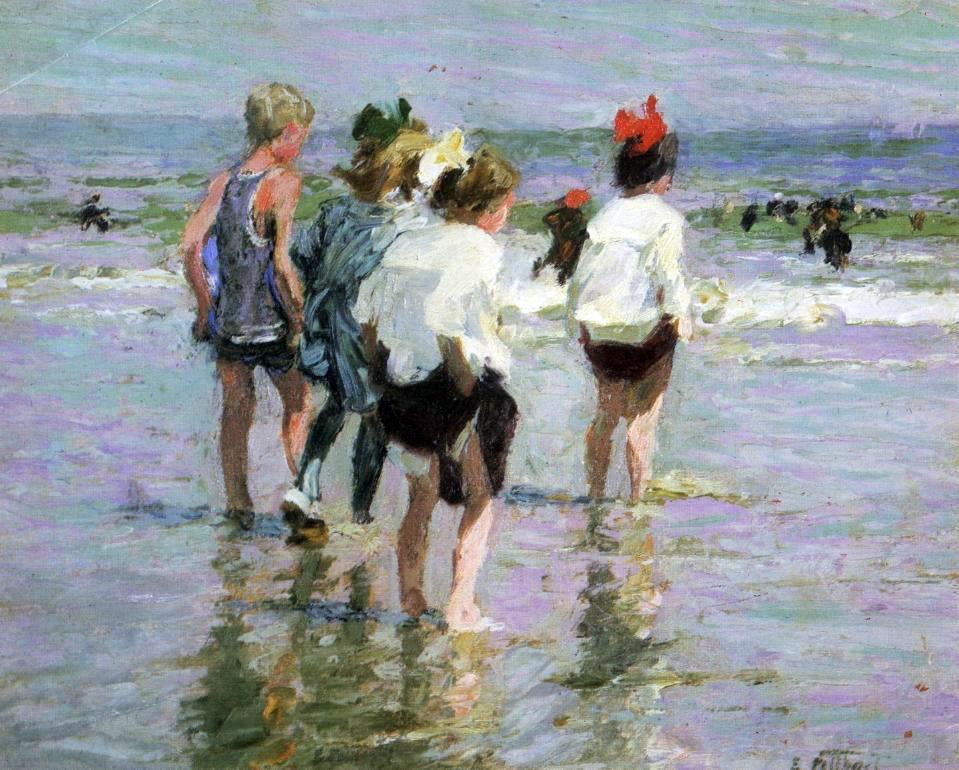 Edward Potthast Summer Day, Brighton Beach - Hand Painted Oil Painting