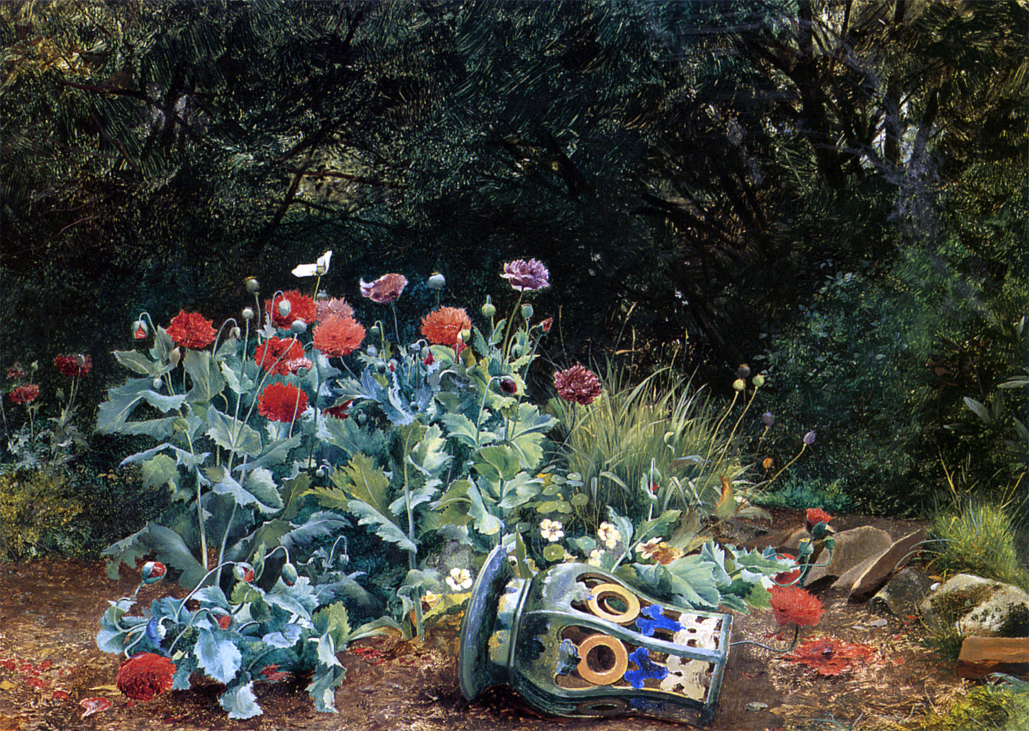 David Bates Summer Flowers in a Quiet Corner of the Garden - Hand Painted Oil Painting