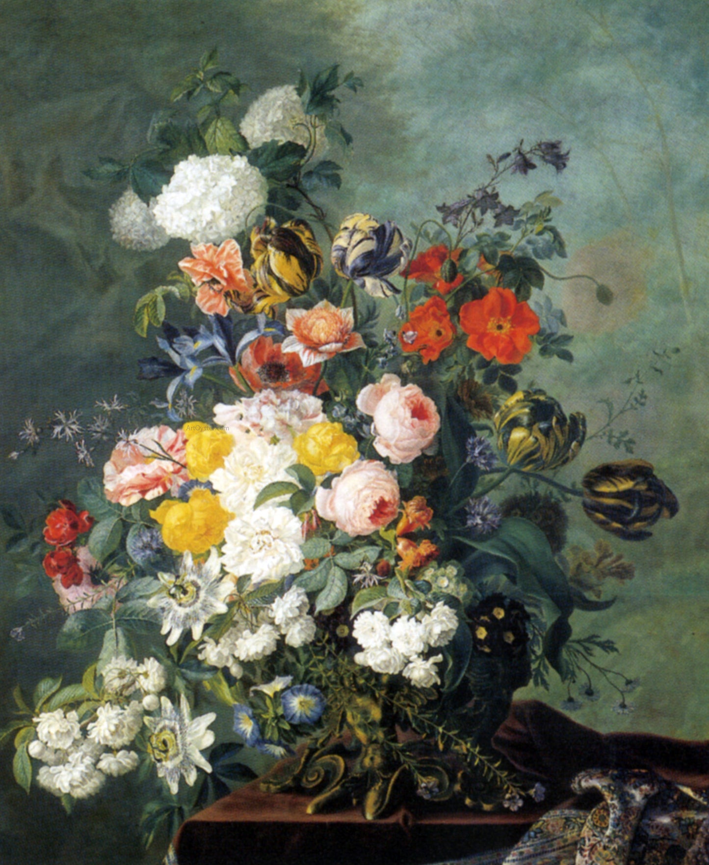 Jean Benner Summer Flowers in a Vase on a Ledge - Hand Painted Oil Painting