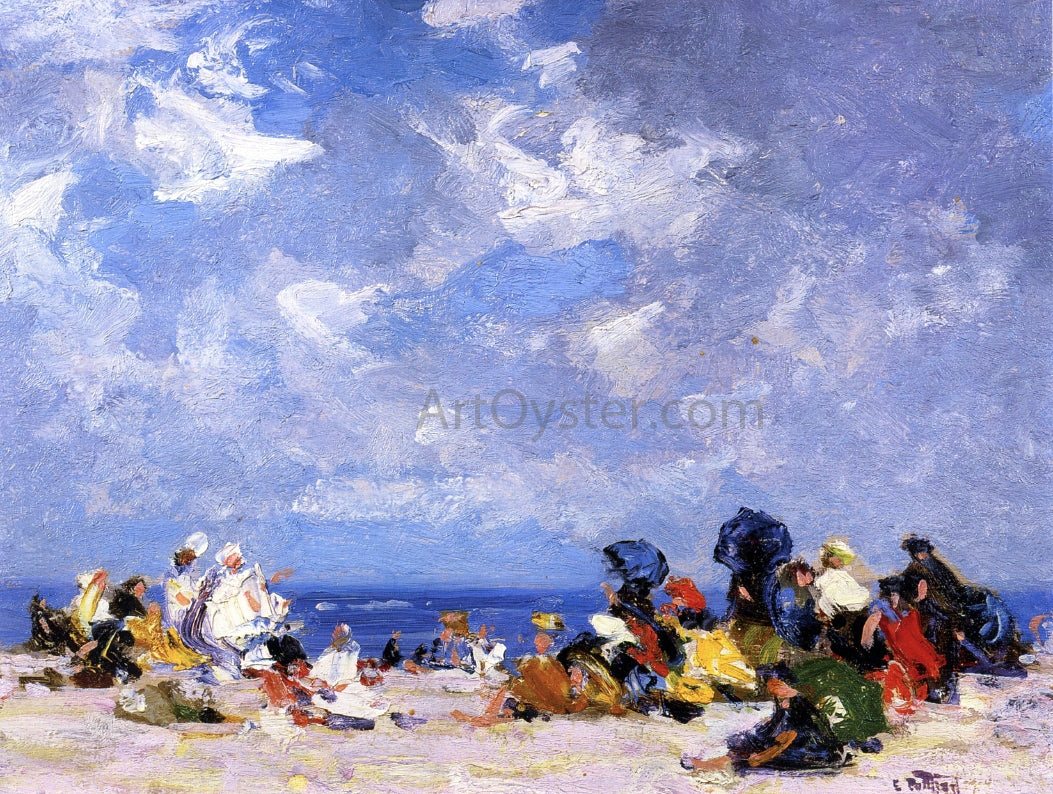 Edward Potthast Sunday Afternoon at the Beach - Hand Painted Oil Painting