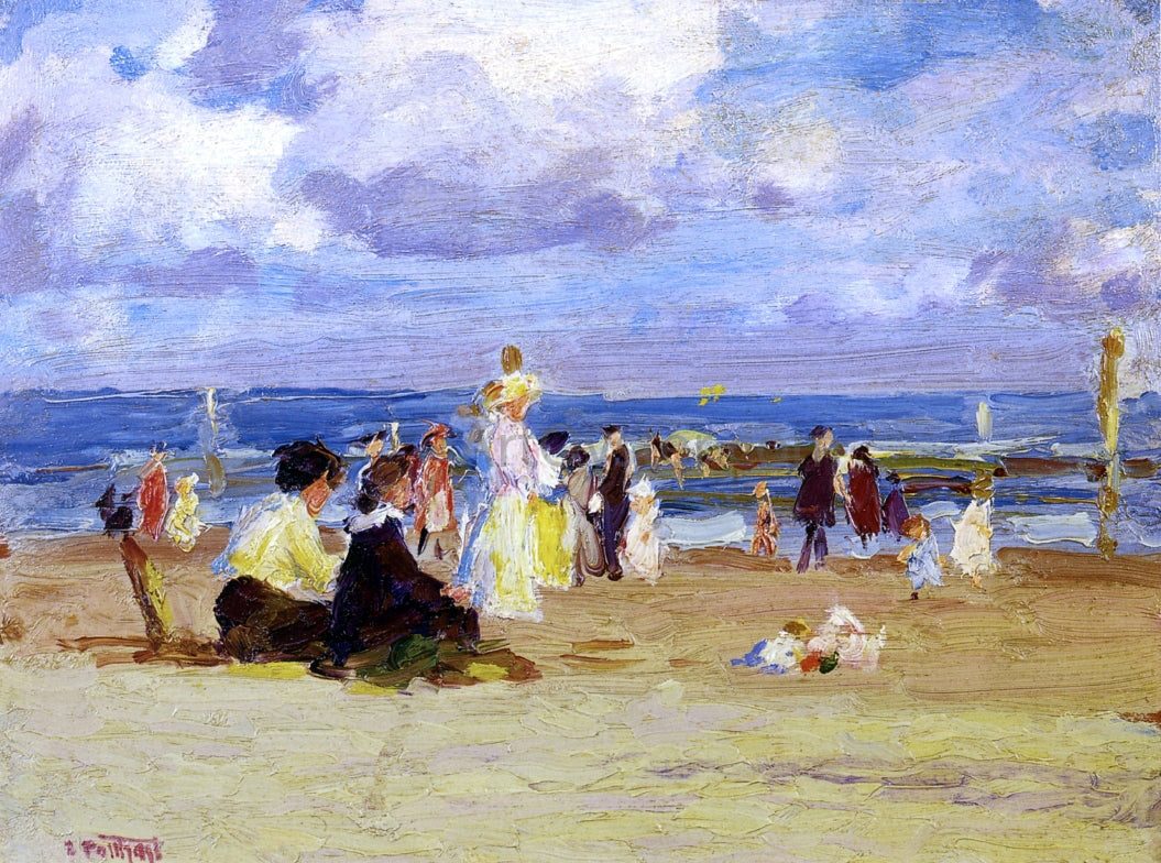 Edward Potthast Sunday at the Beach - Hand Painted Oil Painting