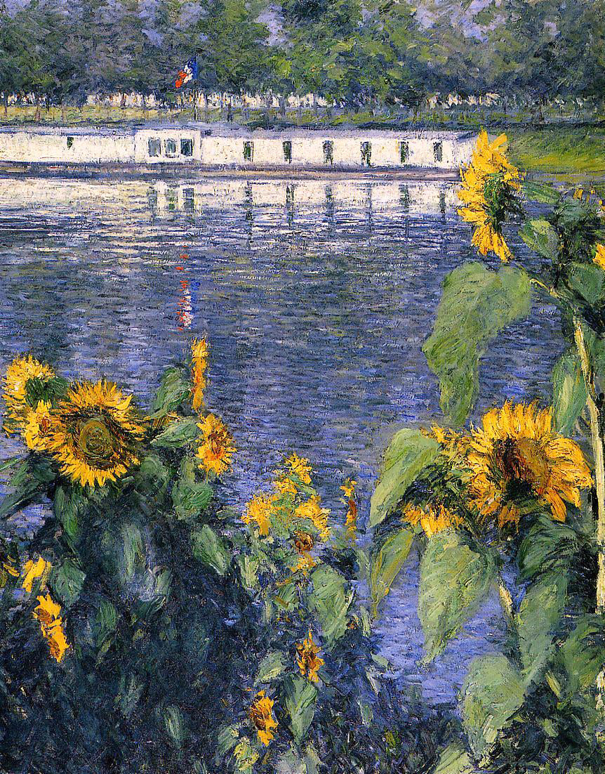 Gustave Caillebotte Sunflowers on the Banks of the Seine - Hand Painted Oil Painting