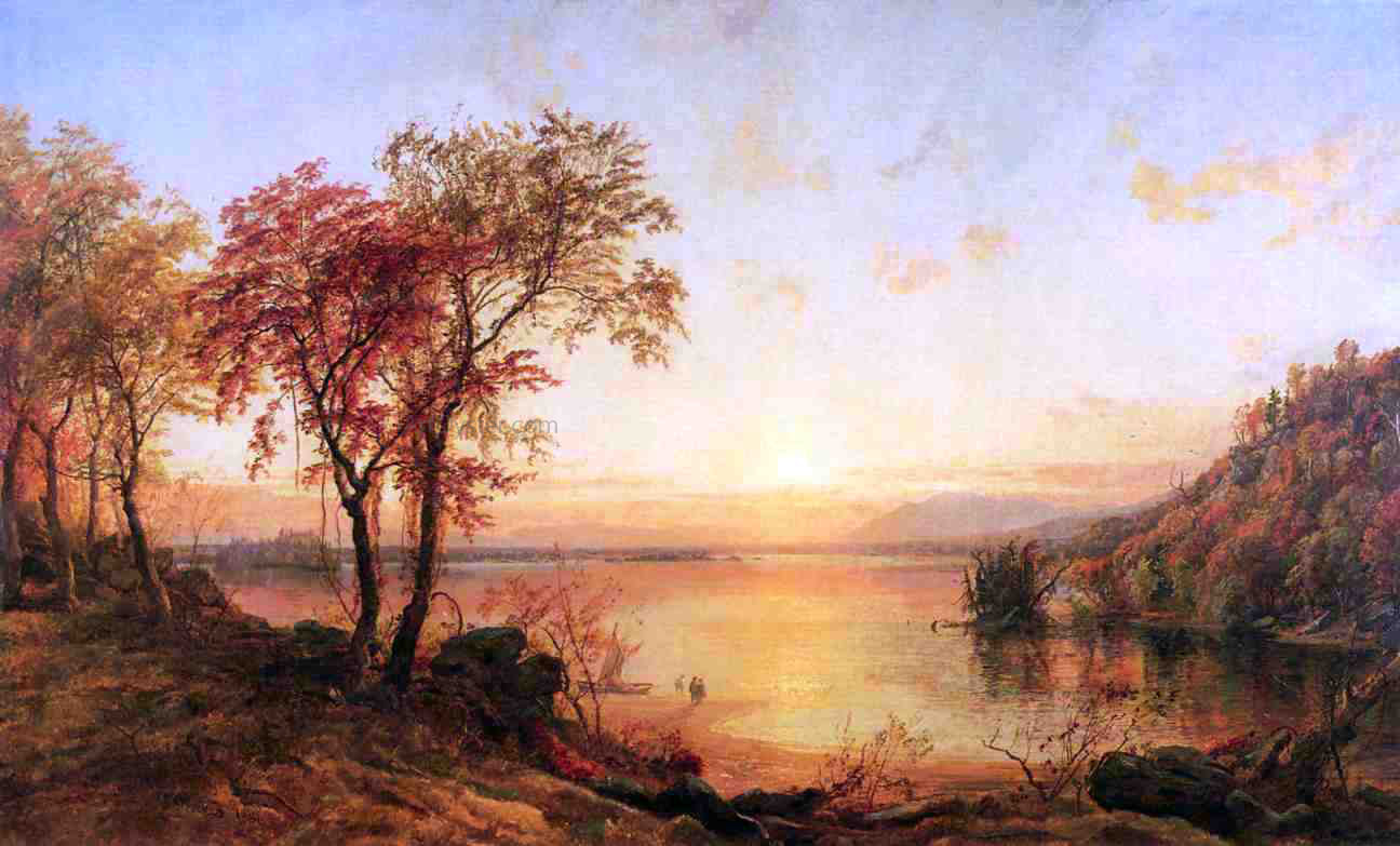 Jasper Francis Cropsey Sunset at Greenwood Lake - Hand Painted Oil Painting