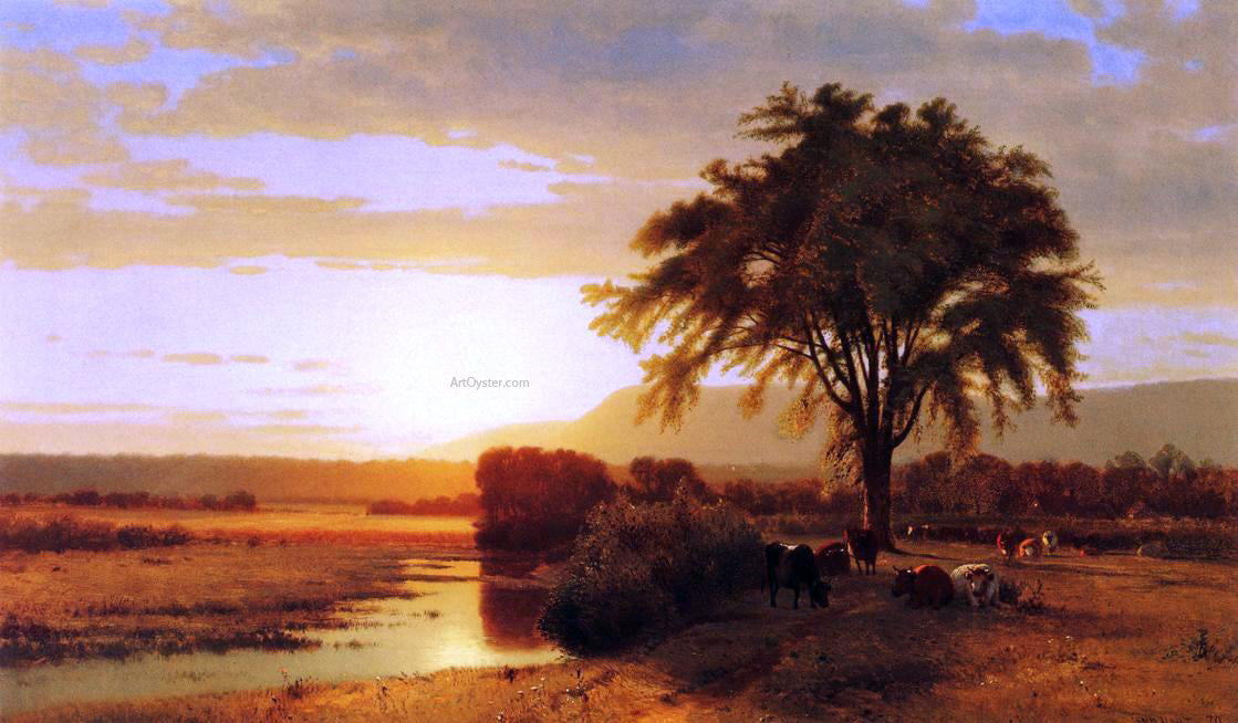 William M Hart Sunset in the Valley - Hand Painted Oil Painting