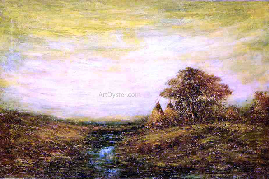 Ralph Albert Blakelock Sunset, Indian Encampment - Hand Painted Oil Painting